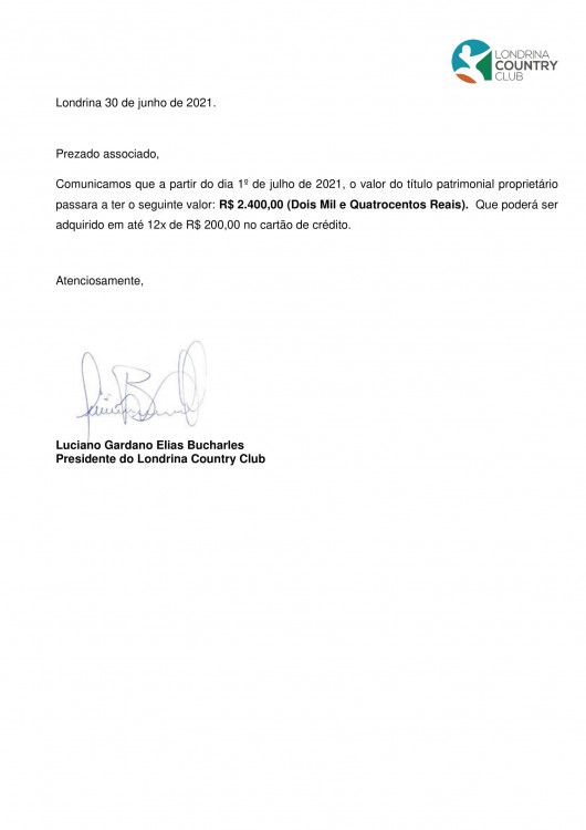 Carta reajuste do título patrimonial 2021-1